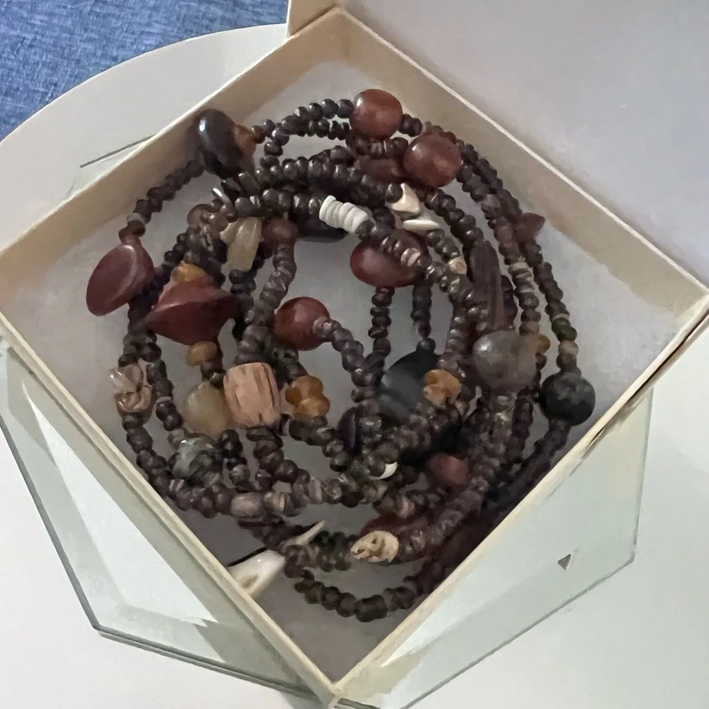 NECKLACE or BRACELET HAND CRAFTED Continuous Beaded Strand Earthy Toned Shells
